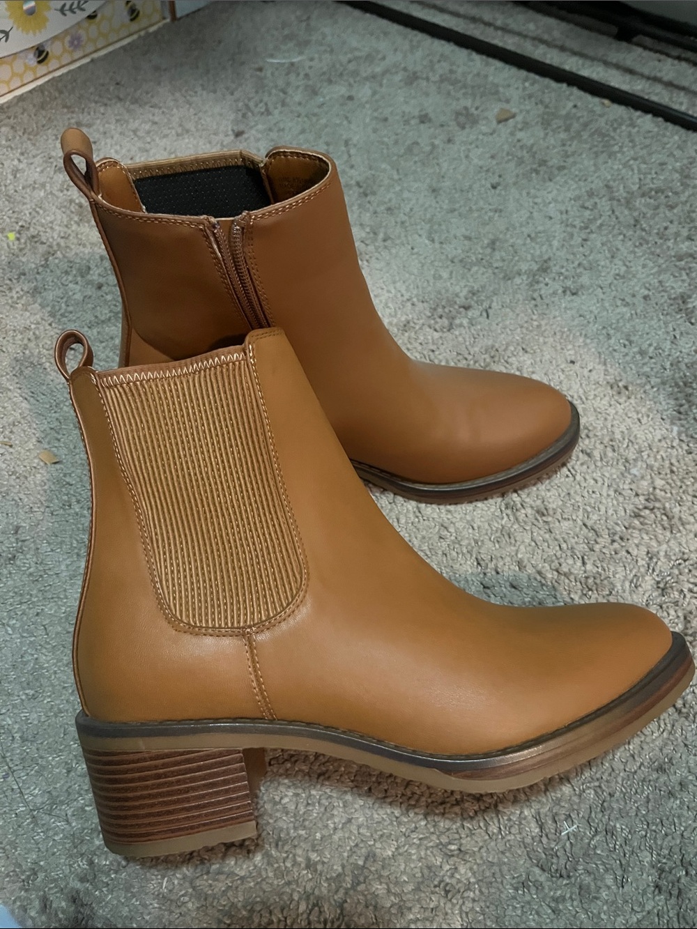 Tan Chelsea Block Heel Ankle Boots - Women